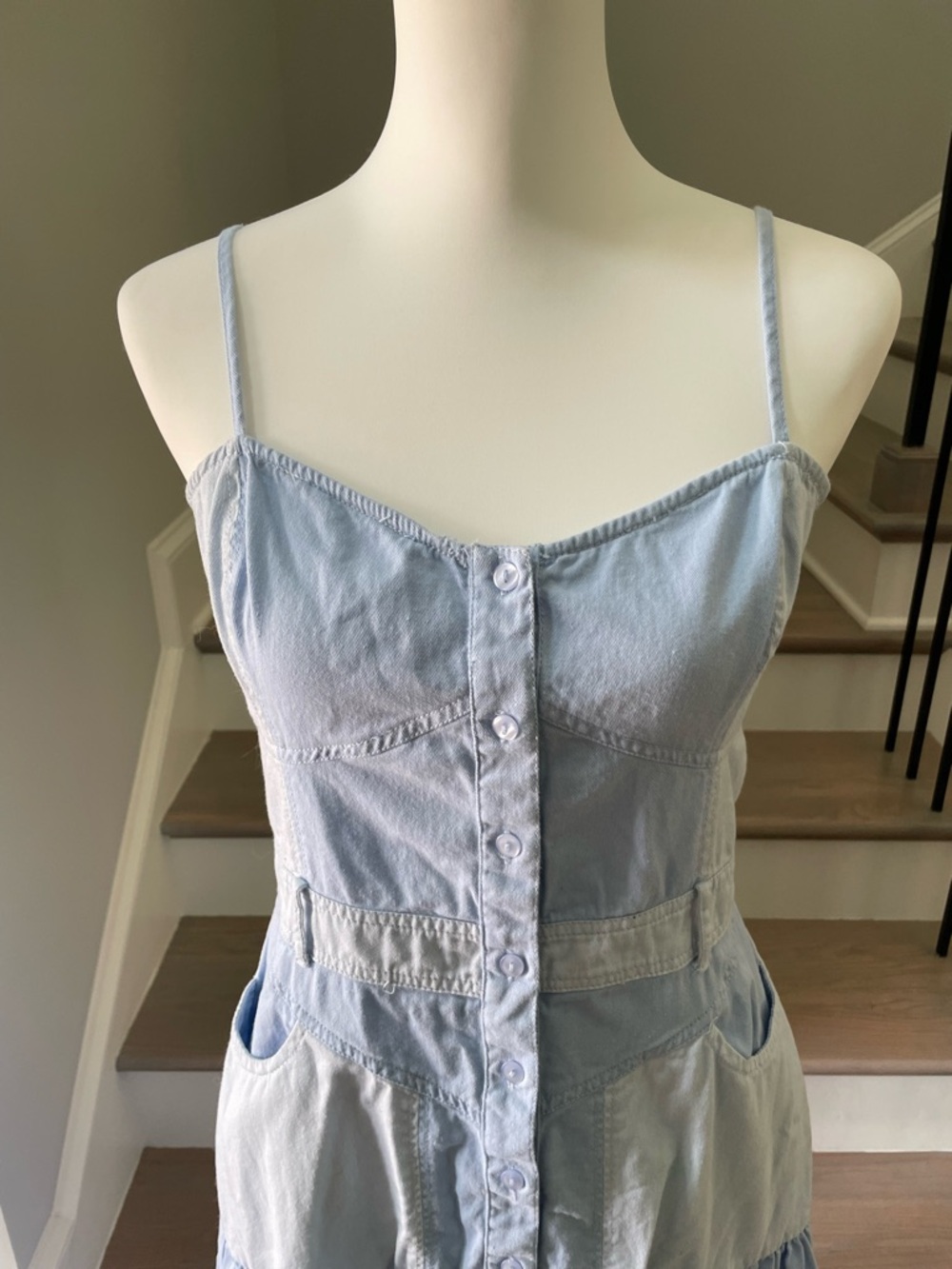 ASOS Ultimate Paneled Denim-Look Tiered Maxi Dress in Blue - Size 8 - Picture 3 of 10
